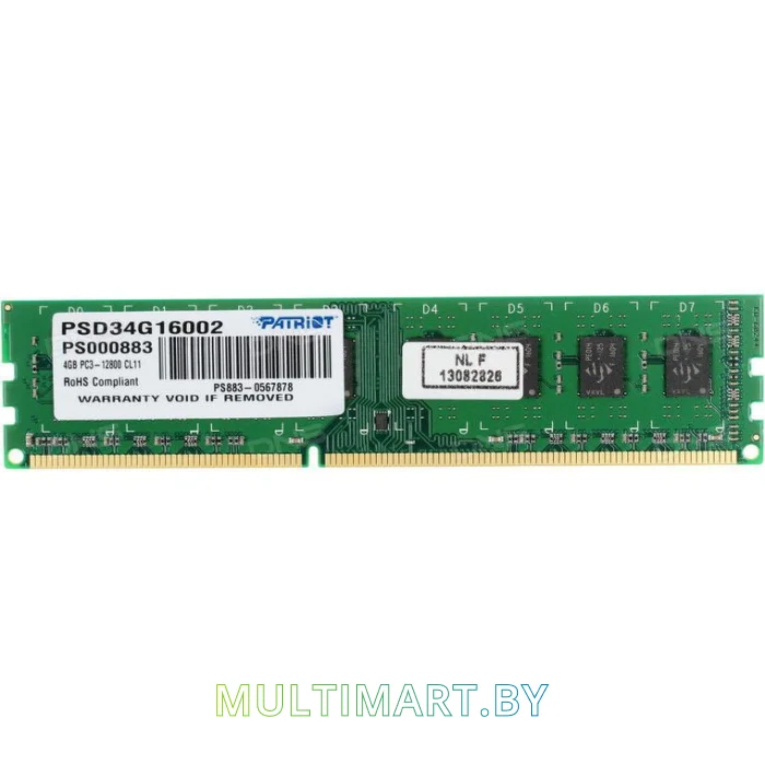 Оперативная память Patriot 4GB DDR3 PC3-12800 (PSD34G16002)